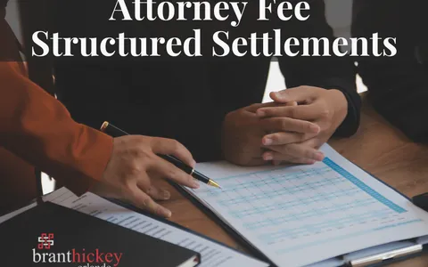 A gavel and calculator beside a document headed "Attorney fee structured settlement"